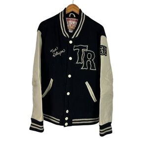 True Religion Malibu Varsity Jacket Richie Letterman Bomber Black Jacket Mens XL